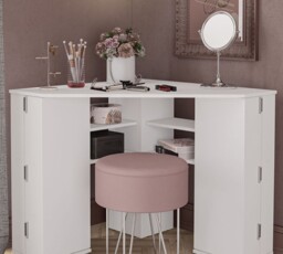 Olivia - Corner Dressing Table With Storage - White - Wooden - Happy Beds - thumbnail 4