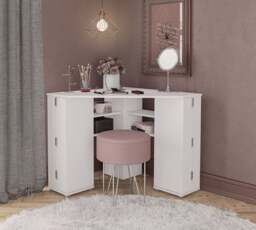 Olivia - Corner Dressing Table With Storage - White - Wooden - Happy Beds - thumbnail 2