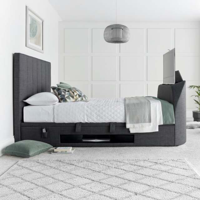 Medburn - Double - Ottoman Storage Bed - Slate Grey - Fabric - 4ft6 - Happy Beds
