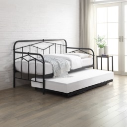 Axton - Single - Day Bed with Trundle - Black - Metal - 3ft - Happy Beds - thumbnail 1
