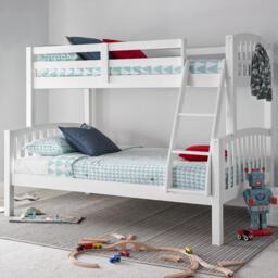 American - Kids Triple Sleeper Bunk Bed -- White - Wooden - 3ft and 4ft - Happy Beds