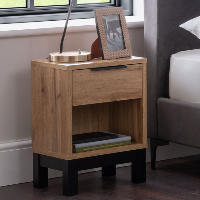 Bali - 1 Drawer Bedside Table - Oak - Wooden - Happy Beds - image 1