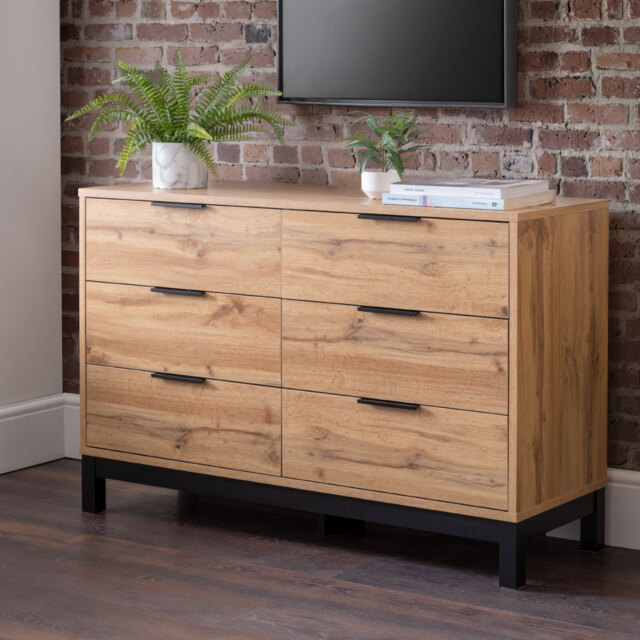 Bali - 6 Drawer Wide Chest - Oak - Wooden - Happy Beds - image 1
