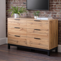 Bali - 6 Drawer Wide Chest - Oak - Wooden - Happy Beds - thumbnail 1