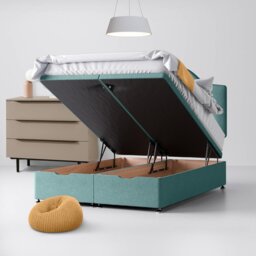 Super King Size - Divan Bed and Victor Buttoned Headboard - Duck Egg Blue - Fabric - 6ft - Happy Beds - thumbnail 4