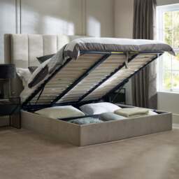 Miley - Super King Size - Tall Ottoman Storage Bed - Taupe - Fabric - 6ft - thumbnail 2