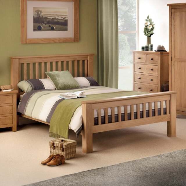 Amsterdam - Double - Solid Oak Wooden Bed Frame - High Foot End - Double - Happy Beds - image 1
