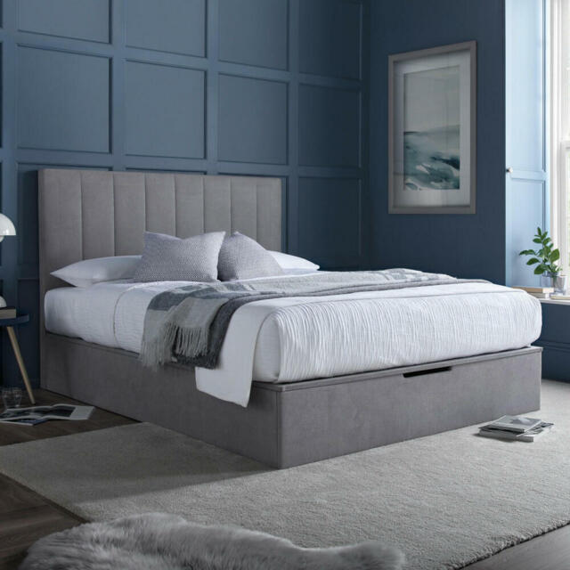 Lincoln Connect - King Size - Ottoman Storage Bed - Grey - Fabric - 5ft - Happy Beds