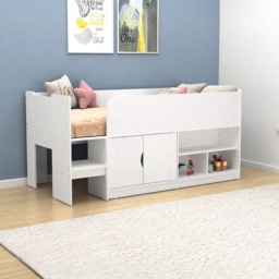 Kudl – Single – Mid Sleeper with Drawers and Shelves – White – Wooden – 3ft - Happy Beds