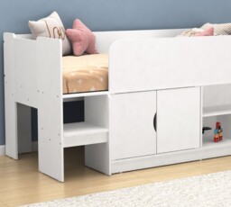 Kudl – Single – Mid Sleeper with Drawers and Shelves – White – Wooden – 3ft - Happy Beds - thumbnail 2