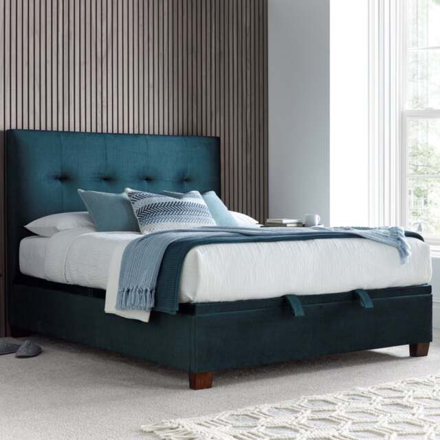 Walkworth – King Size – Fabric Ottoman Storage Bed - Blue - Fabric – 5ft – Happy Beds