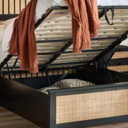 Padstow - Double - Rattan Ottoman Storage Bed - Black - Wooden - 4ft6 - Happy Beds - thumbnail 4