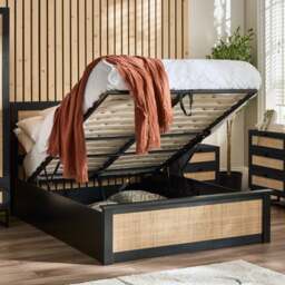 Padstow - Double - Rattan Ottoman Storage Bed - Black - Wooden - 4ft6 - Happy Beds - thumbnail 3