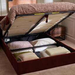 Peggy - Double - Ottoman Storage Bed - Red Burgundy - Fabric - 4ft6 - thumbnail 5