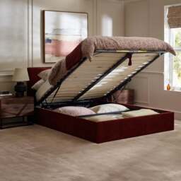 Peggy - Double - Ottoman Storage Bed - Red Burgundy - Fabric - 4ft6 - thumbnail 2