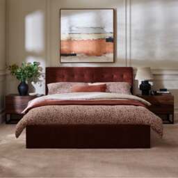 Peggy - Double - Ottoman Storage Bed - Red Burgundy - Fabric - 4ft6 - thumbnail 3