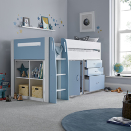 Lacy - Single - Storage Midsleeper Bed - White/Blue - Wooden - 3ft - Happy Beds - thumbnail 2