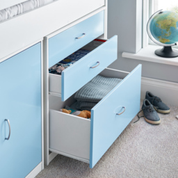 Lacy - Single - Storage Midsleeper Bed - White/Blue - Wooden - 3ft - Happy Beds - thumbnail 5