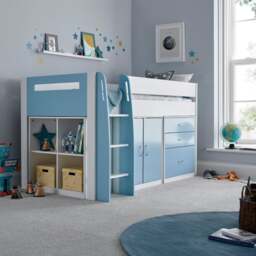 Lacy - Single - Storage Midsleeper Bed - White/Blue - Wooden - 3ft - Happy Beds - thumbnail 1