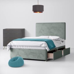 Single - Divan Bed and Cornell Plain Headboard - Light Grey - Velvet - 3ft - Happy Beds - thumbnail 2