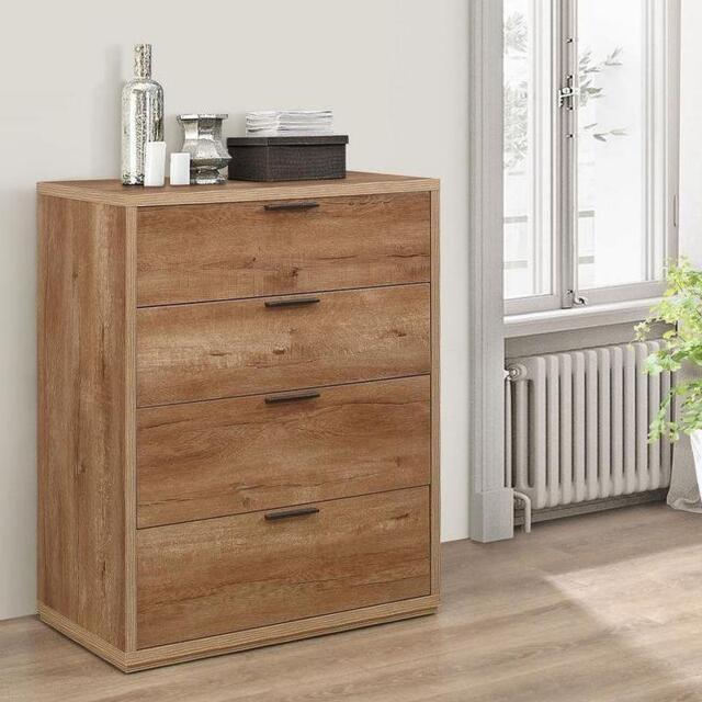 Stockwell - Rustic 4 Drawer Chest - Oak - Wooden - Happy Beds - image 1