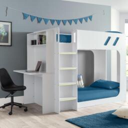Venus - Single - Kids Bunk Bed - Storage and Desk - White Wooden - 3ft - Happy Beds - thumbnail 1