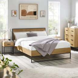 Harlow - King Size - Wood and Metal Bed - Black/Oak - Wooden/Metal - 5ft