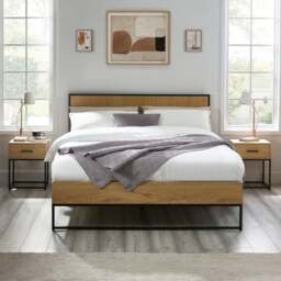 Harlow - King Size - Wood and Metal Bed - Black/Oak - Wooden/Metal - 5ft - thumbnail 2