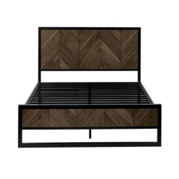 Harrison - Double - Herringbone Bed - Black/Dark Wood - Metal/Wood - 4ft6 - thumbnail 5