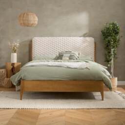 Hatti - King Size - Low Foot-End Bed - White/Natural - Faux Fur/Wooden - 5ft - thumbnail 2