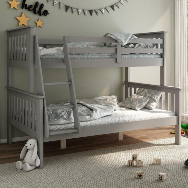 Atlantis - Kids Triple Sleeper Bunk Bed - Grey - Wooden - 3ft and 4ft - Happy Beds - image 1