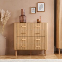 Axel - 5 Drawer Fluted Chest of Drawers - Oak - Wooden - Happy Beds - thumbnail 1