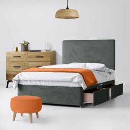 King Size - Divan Bed and Cornell Plain Headboard - Dark Grey - Velvet - 5ft - Happy Beds - thumbnail 2
