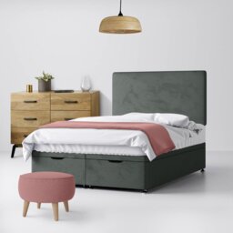 King Size - Divan Bed and Cornell Plain Headboard - Dark Grey - Velvet - 5ft - Happy Beds - thumbnail 5