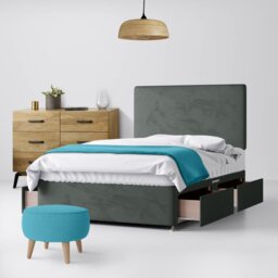 King Size - Divan Bed and Cornell Plain Headboard - Dark Grey - Velvet - 5ft - Happy Beds - thumbnail 3