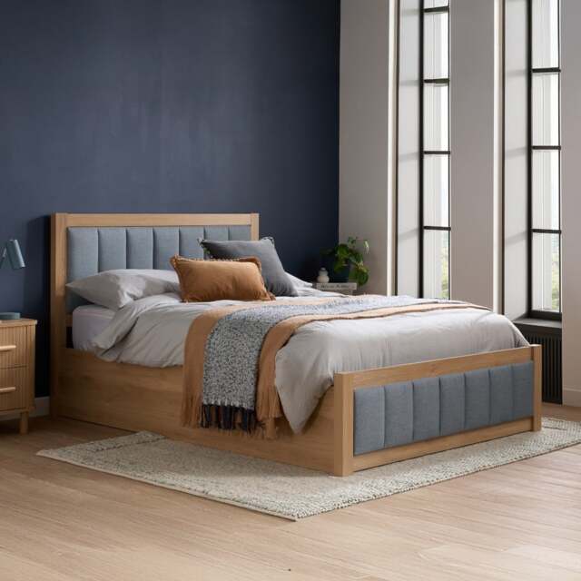 Belmont - King Size - Ottoman Storage Bed - Grey/Oak - Fabric/Wooden - 5ft