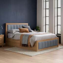 Belmont - King Size - Ottoman Storage Bed - Grey/Oak - Fabric/Wooden - 5ft - thumbnail 1