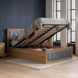 Belmont - King Size - Ottoman Storage Bed - Grey/Oak - Fabric/Wooden - 5ft - thumbnail 2