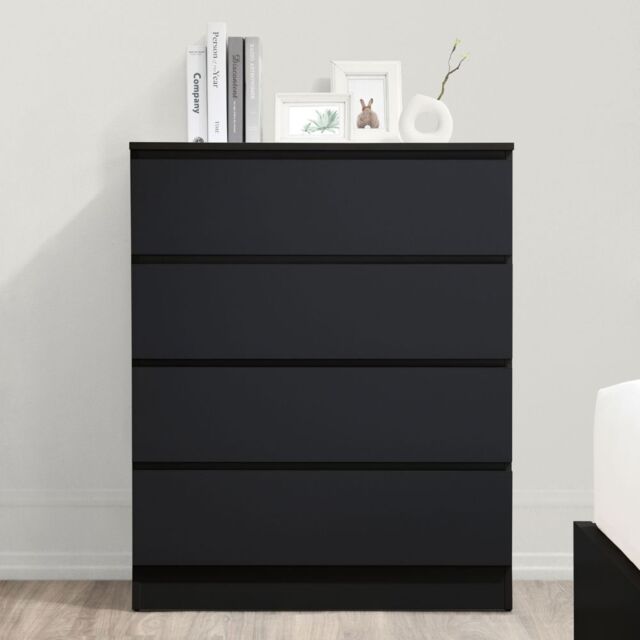Oslo - 4 Drawer Chest of Drawers - Black - Wooden - Happy Beds - image 1