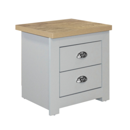 Highgate - 2 Drawer Bedside Table - Grey/Oak - Wooden - Happy Beds - thumbnail 1
