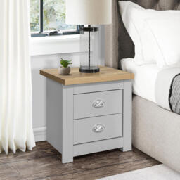 Highgate - 2 Drawer Bedside Table - Grey/Oak - Wooden - Happy Beds - thumbnail 6