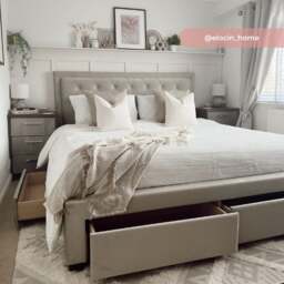 Woodbury - King Size - 4 Drawer Storage Bed - Warm Stone - Velvet - 5ft - Happy Beds - thumbnail 4