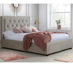 Woodbury - King Size - 4 Drawer Storage Bed - Warm Stone - Velvet - 5ft - Happy Beds - thumbnail 2