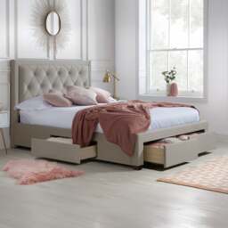 Woodbury - King Size - 4 Drawer Storage Bed - Warm Stone - Velvet - 5ft - Happy Beds - thumbnail 1
