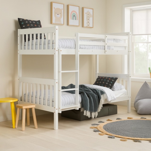 Suzie - Single - Solid Pine Bunk Bed - White - Wooden - 3ft - image 1