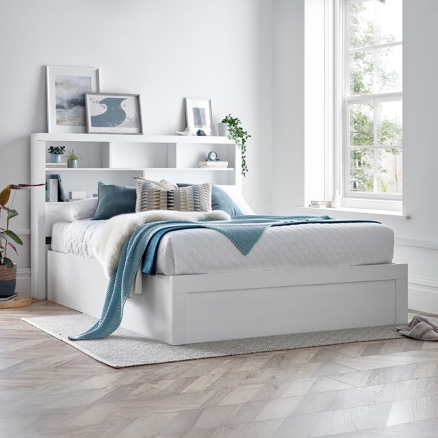 Arizona - Double - Bookcase Ottoman Storage Bed - White - Wooden - 4ft6 - Happy Beds