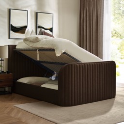 Hermione - Super King Size - Ottoman Storage TV Bed - Brown - Fabric - 6ft - thumbnail 2