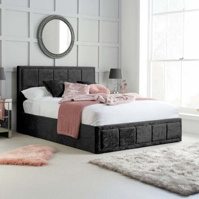 Hannover - Small Double - Ottoman Bed - Black - Velvet - 4ft - Happy Beds