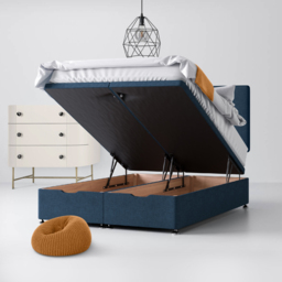 Small Double - Divan Bed and Cornell Plain Headboard - Dark Blue - Fabric - 4ft - Happy Beds - thumbnail 5