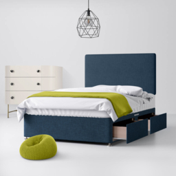 Small Double - Divan Bed and Cornell Plain Headboard - Dark Blue - Fabric - 4ft - Happy Beds - thumbnail 2